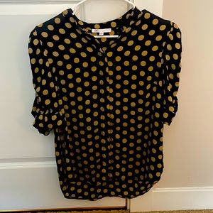 Professional 3/4 length sleeve black and gold polka dot blouse. Size M from DR2